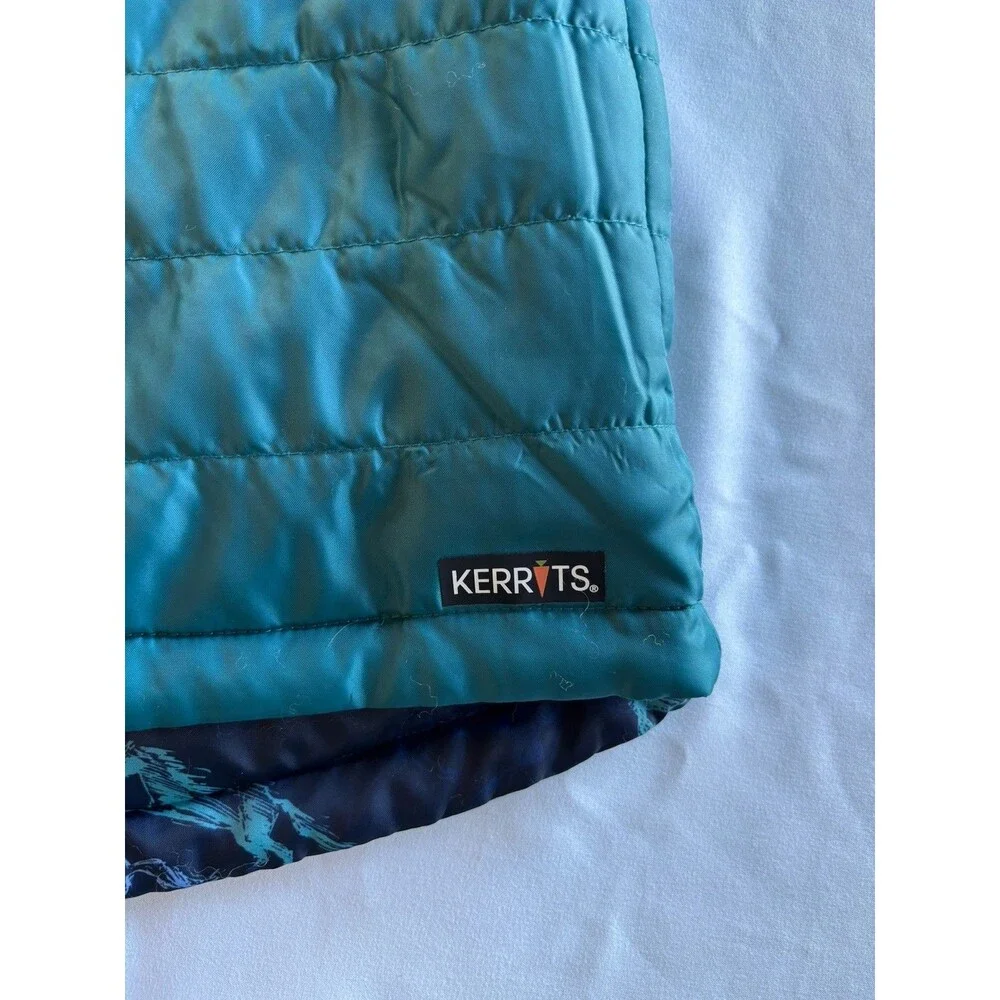 Kerrits Jacket Youth Large Blue Horse Print Puffer Equestrian Reversible